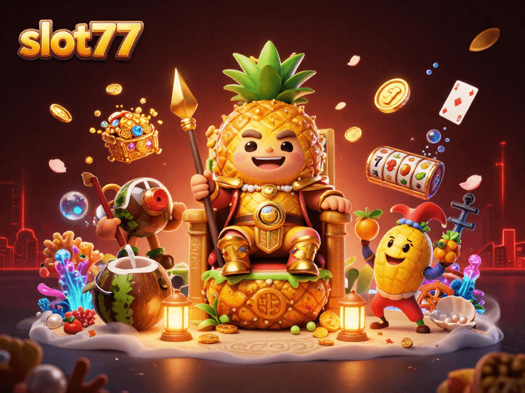 Experience slot777 action with golden characters and vibrant gaming elements in a rich 3D casino scene.