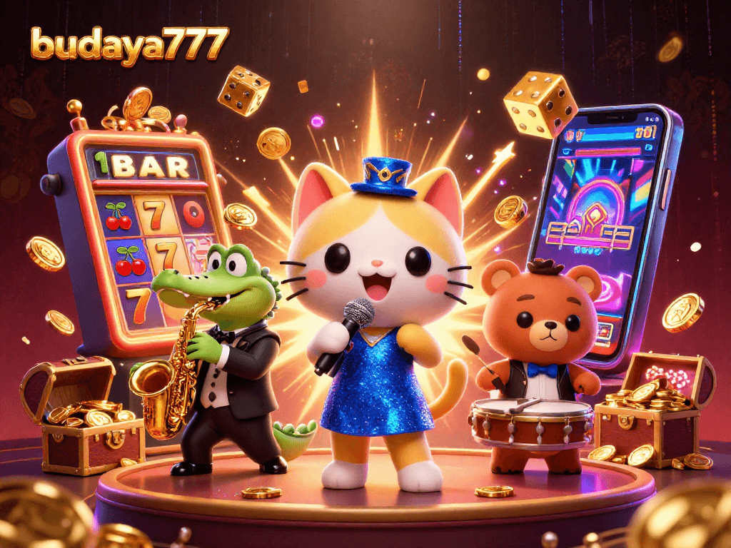Gambarkan budaya777 dengan kucing penyanyi jazz, buaya, dan beruang dalam suasana kasino
