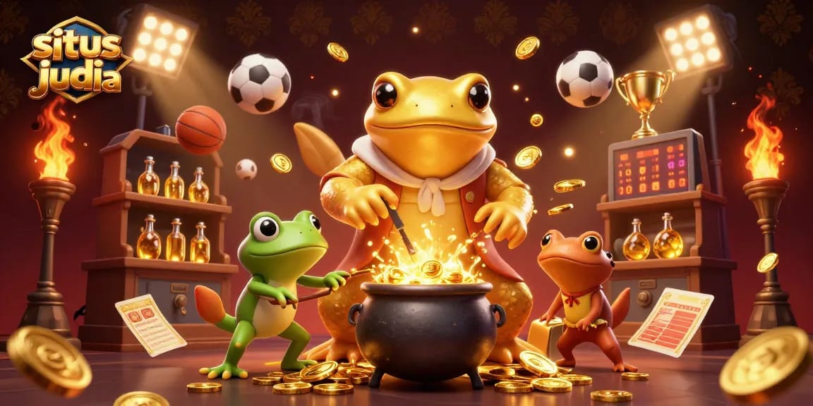 Engage with situs judi bola in this vibrant 3D illustration featuring casinos, sports, and winning elements.