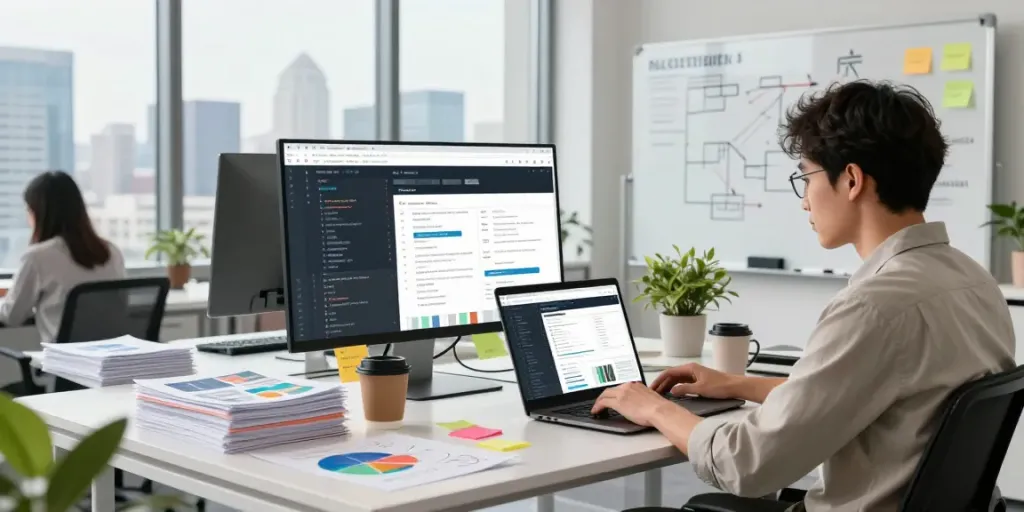 ROKOK88 team member developing a website in a modern office